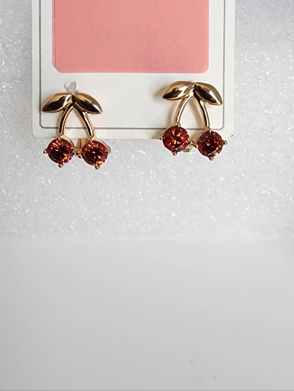Rose Gold Plated Cherry Earrings Red CZ Crystal Fruit Dangle Statement